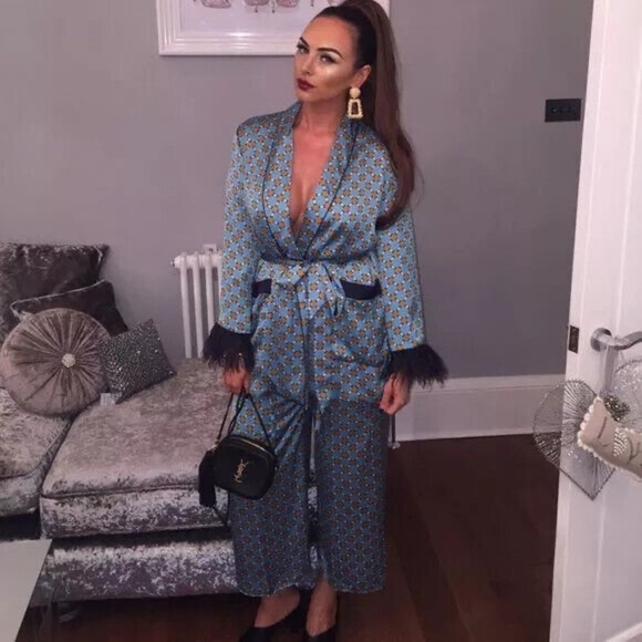 NWOT ZARA Blue and Orange Patterned Kimono with Navy Feather Trim - Picture 13 of 16